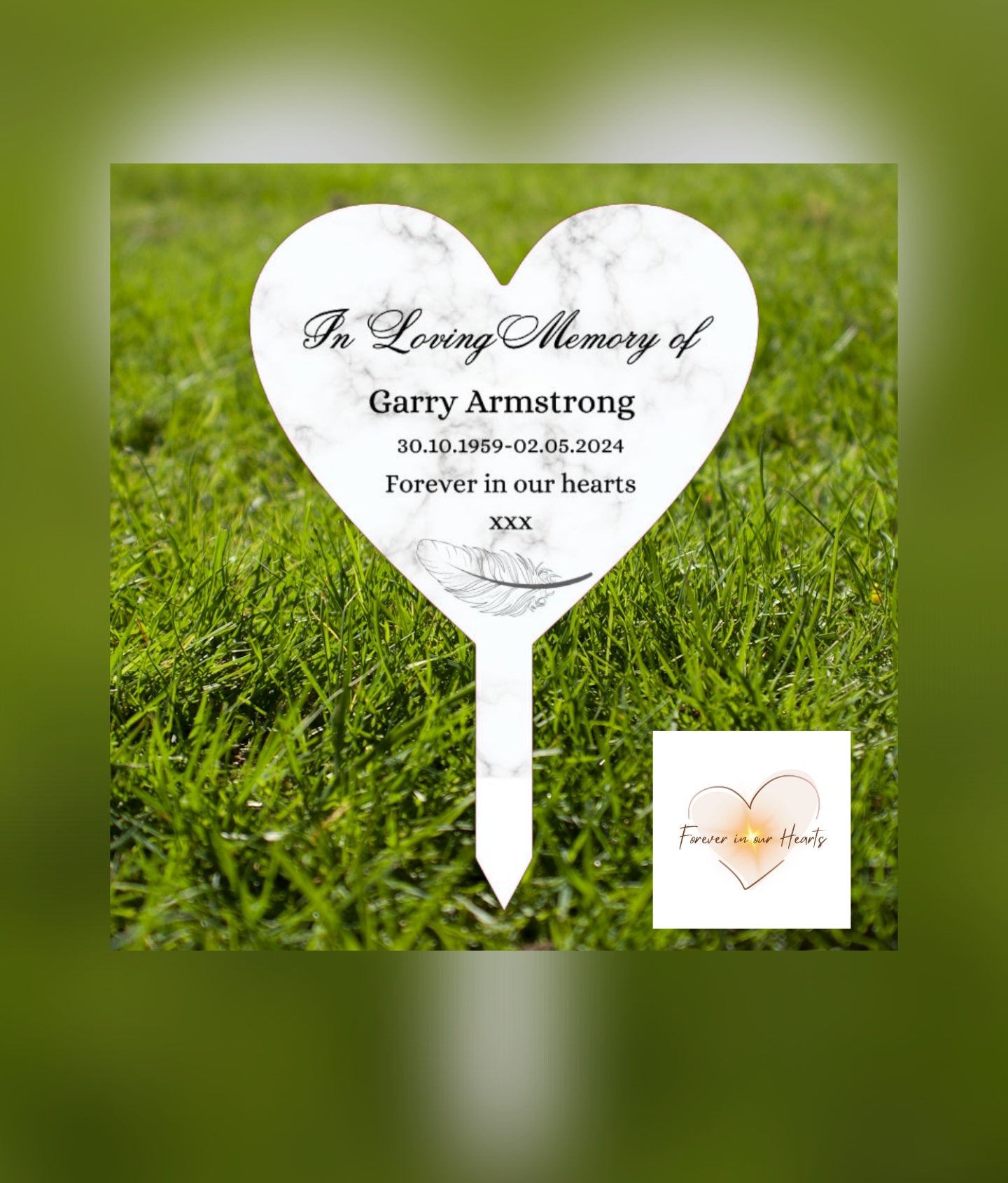 Pale Grey Marble Grave Heart