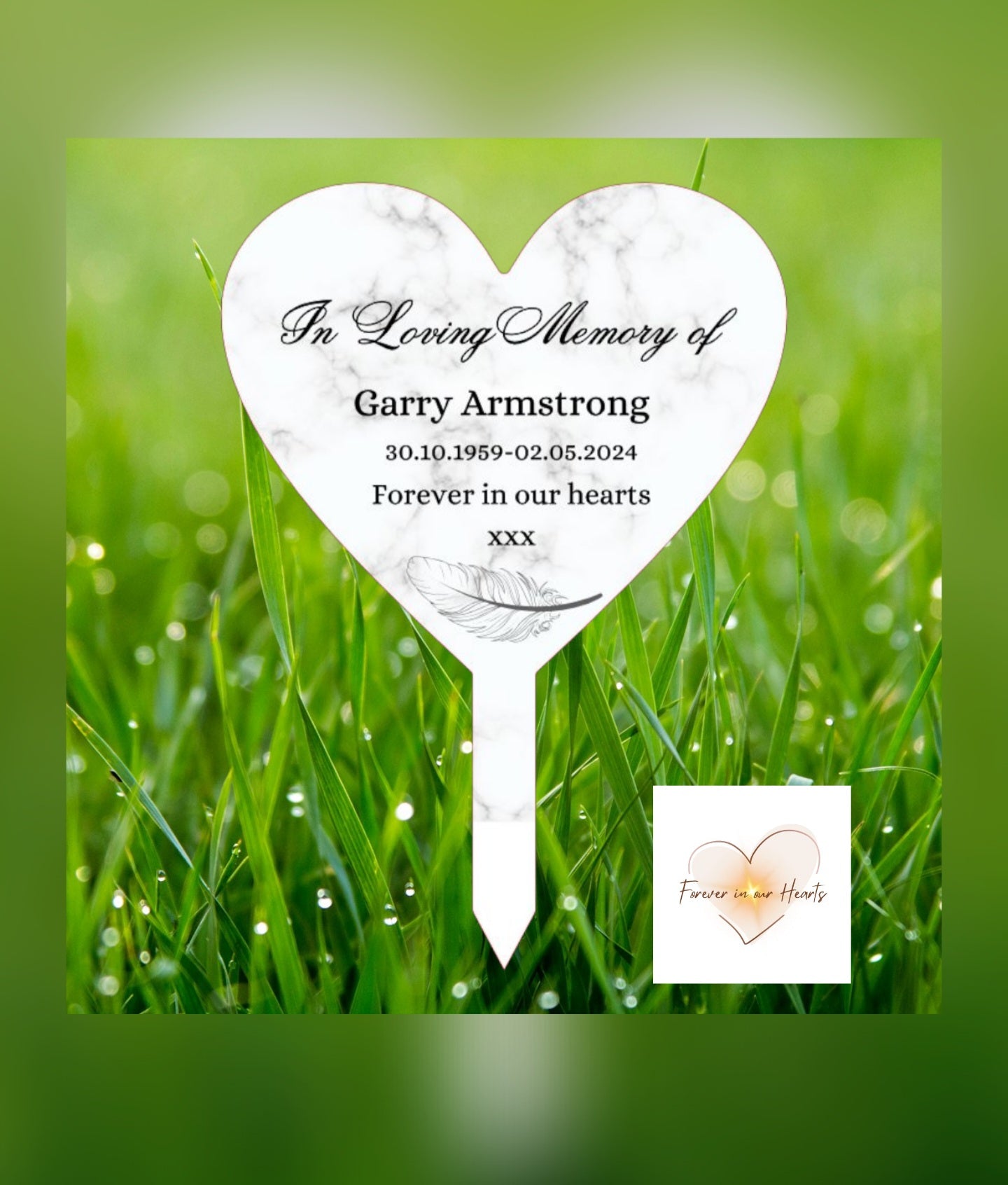 Pale Grey Marble Grave Heart